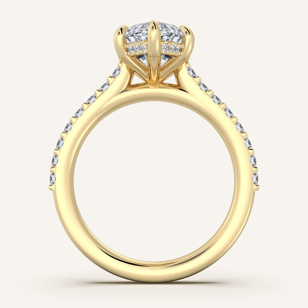 Marquise Pave Band Hidden Halo Engagement Ring | 18k Yellow Gold