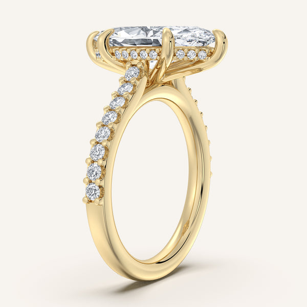 Marquise Pave Band Hidden Halo Engagement Ring | 18k Yellow Gold