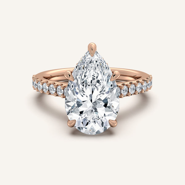 Pear Shape Pave Band Hidden Halo Engagement Ring | 18k Rose Gold