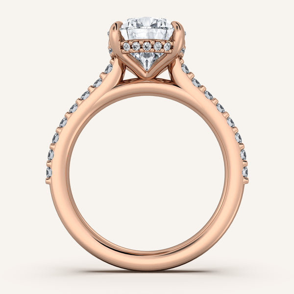 Pear Shape Pave Band Hidden Halo Engagement Ring | 18k Rose Gold