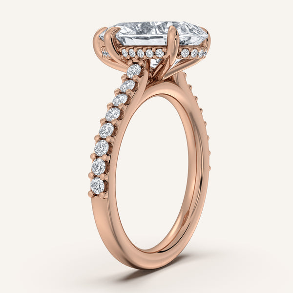 Pear Shape Pave Band Hidden Halo Engagement Ring | 18k Rose Gold