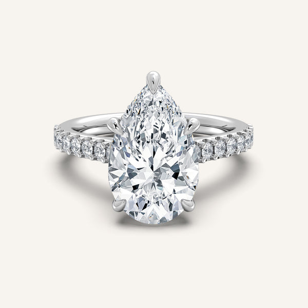 Pear Shape Pave Band Hidden Halo Engagement Ring | Platinum