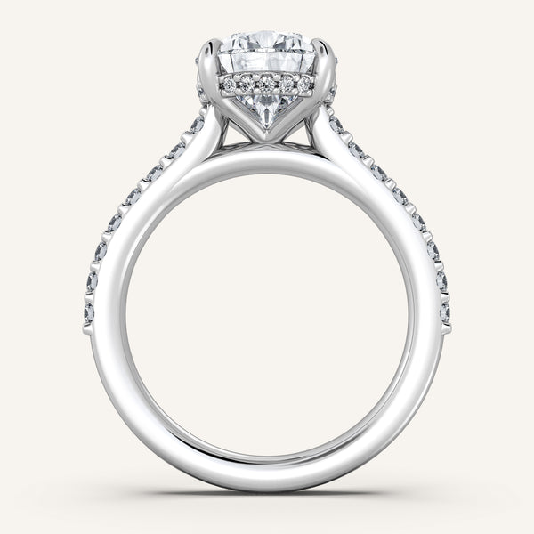 Pear Shape Pave Band Hidden Halo Engagement Ring | Platinum