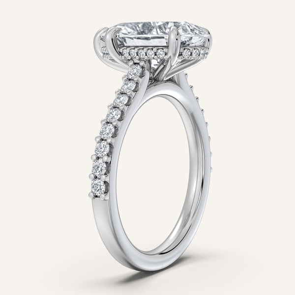 Pear Shape Pave Band Hidden Halo Engagement Ring | 14k White Gold