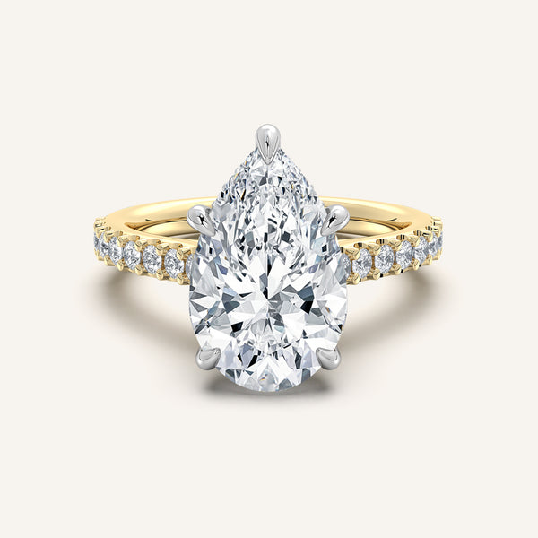 Pear Shape Pave Band Hidden Halo Engagement Ring | 18k Two Tone