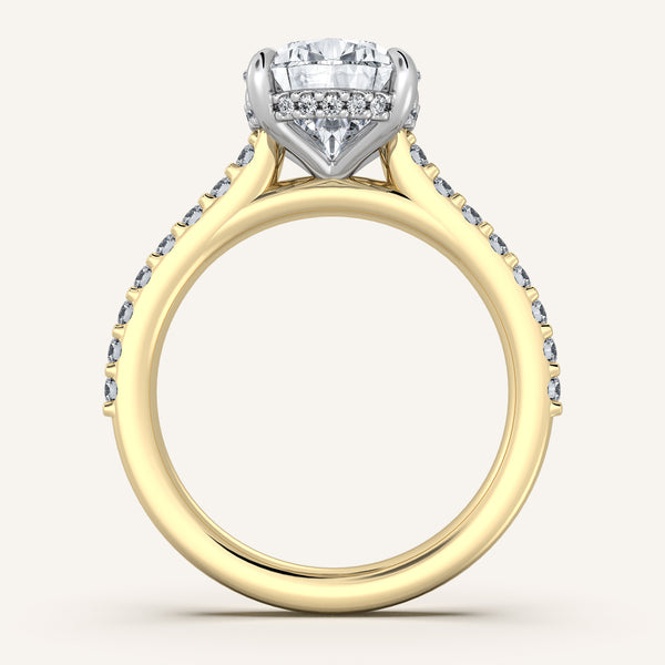 Pear Shape Pave Band Hidden Halo Engagement Ring | 18k Two Tone