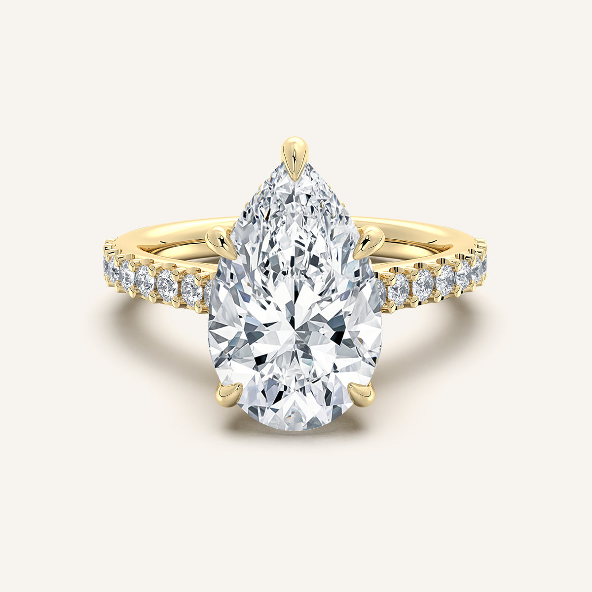 Pear Shape Pave Band Hidden Halo Engagement Ring in 18k Yellow Gold