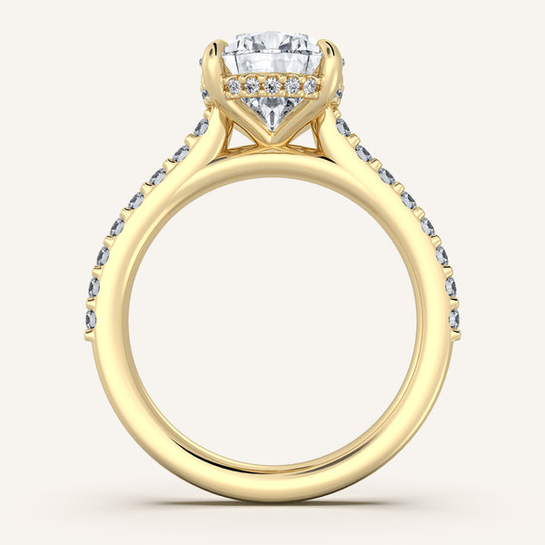 Pear Shape Pave Band Hidden Halo Engagement Ring | 18k Yellow Gold