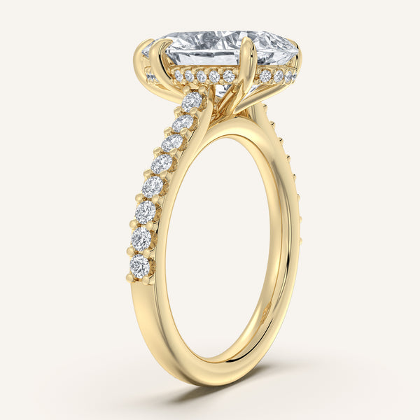 Pear Shape Pave Band Hidden Halo Engagement Ring | 14k Yellow Gold