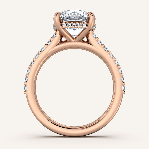 Round Pave Band Hidden Halo Engagement Ring | 18k Rose Gold