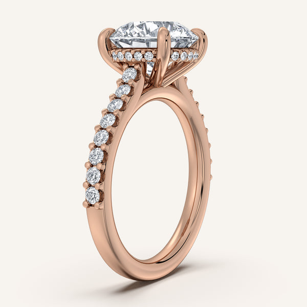 Round Pave Band Hidden Halo Engagement Ring | 14k Rose Gold