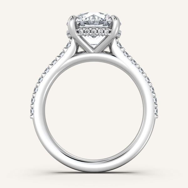 Round Pave Band Hidden Halo Engagement Ring | Platinum