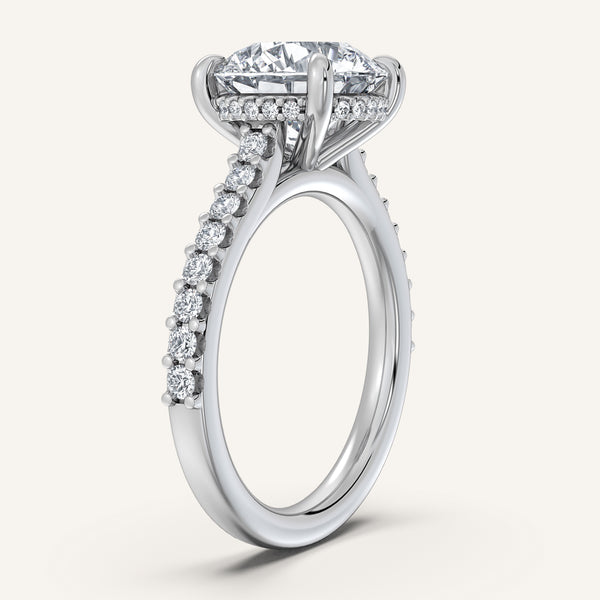 Round Pave Band Hidden Halo Engagement Ring | 18k White Gold