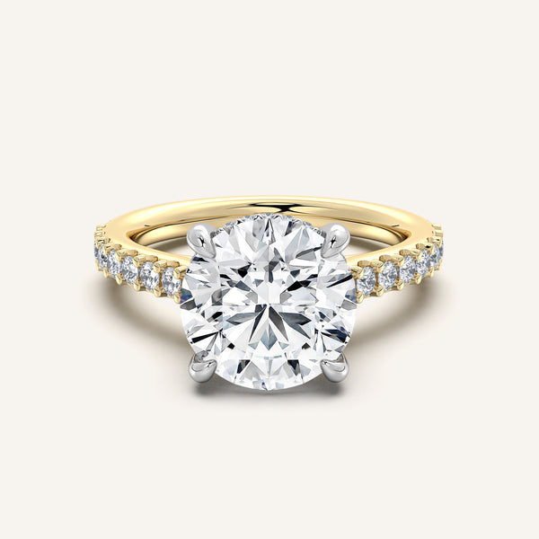 Round Pave Band Hidden Halo Engagement Ring | 18k Two Tone