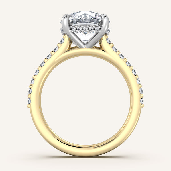 Round Pave Band Hidden Halo Engagement Ring | 18k Two Tone