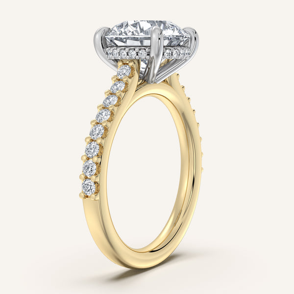Round Pave Band Hidden Halo Engagement Ring | 14k Two Tone