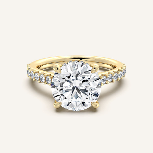 Round Pave Band Hidden Halo Engagement Ring | 18k Yellow Gold