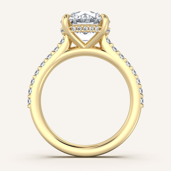 Round Pave Band Hidden Halo Engagement Ring | 18k Yellow Gold