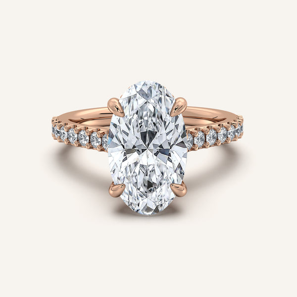 Moval Pave Band Hidden Halo Engagement Ring | 14k Rose Gold