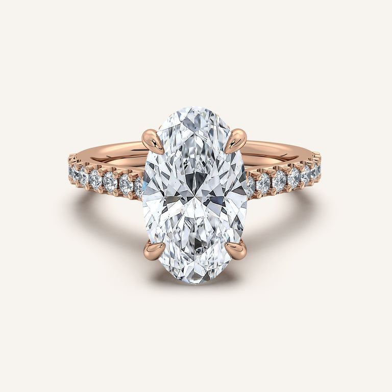 Image for Moval Pave Band Hidden Halo Engagement Ring | 18k Rose Gold