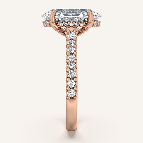 Moval Pave Band Hidden Halo Engagement Ring | 14k Rose Gold