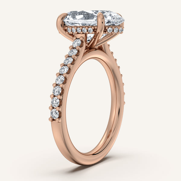 Moval Pave Band Hidden Halo Engagement Ring | 18k Rose Gold