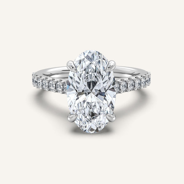 Moval Pave Band Hidden Halo Engagement Ring | 18k White Gold