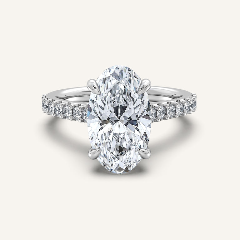 Image for Moval Pave Band Hidden Halo Engagement Ring | Platinum