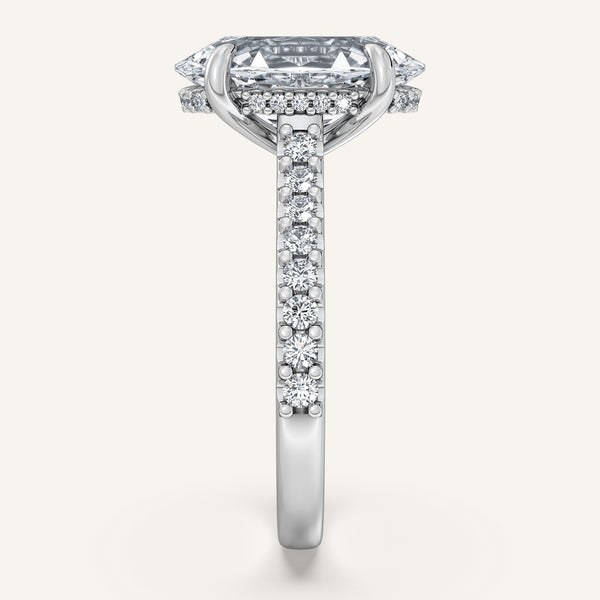 Moval Pave Band Hidden Halo Engagement Ring | 18k White Gold