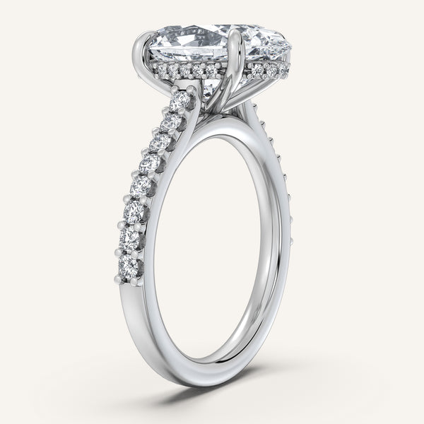 Moval Pave Band Hidden Halo Engagement Ring | 18k White Gold