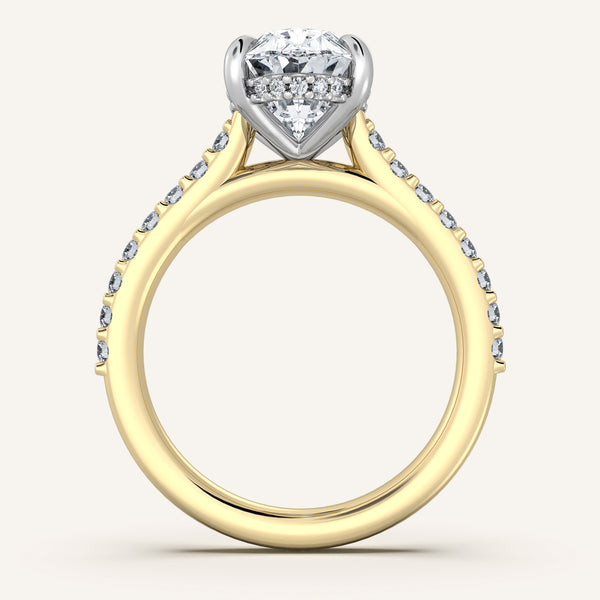 Moval Pave Band Hidden Halo Engagement Ring | 18k Two Tone