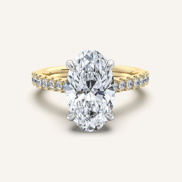 Moval Pave Band Hidden Halo Engagement Ring | 18k Two Tone