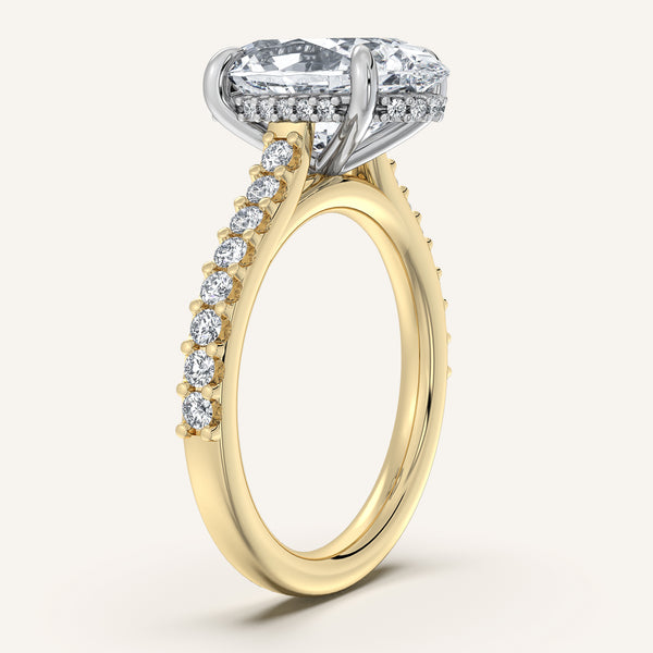 Moval Pave Band Hidden Halo Engagement Ring | 18k Two Tone
