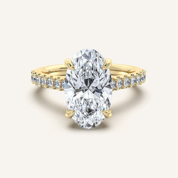 Moval Pave Band Hidden Halo Engagement Ring | 18k Yellow Gold