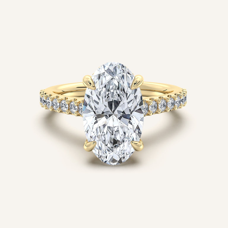 Image for Moval Pave Band Hidden Halo Engagement Ring | 18k Yellow Gold