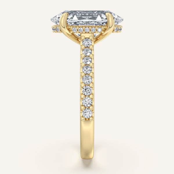 Moval Pave Band Hidden Halo Engagement Ring | 18k Yellow Gold