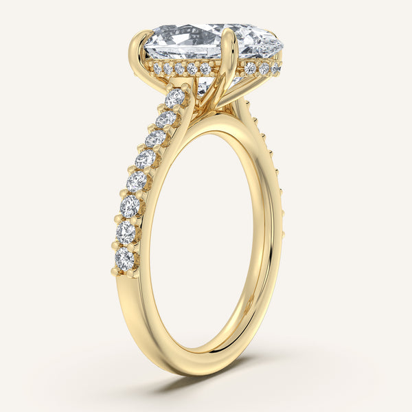 Moval Pave Band Hidden Halo Engagement Ring | 14k Yellow Gold