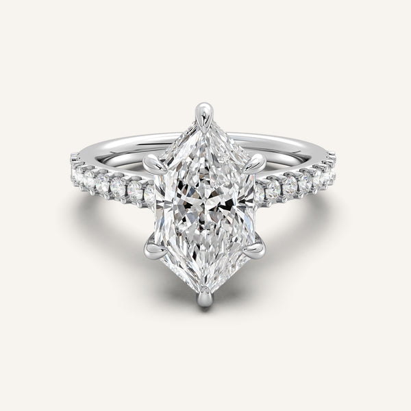Dutch Marquise Pave Cathedral Hidden Halo Engagement Ring | 18k White Gold