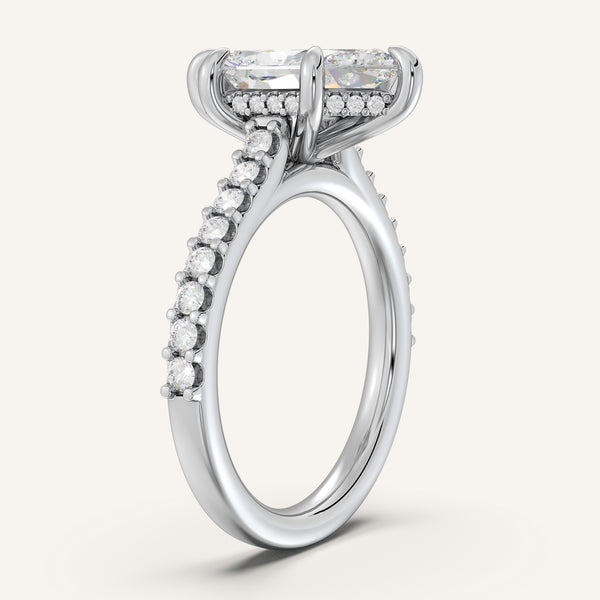 Dutch Marquise Pave Cathedral Hidden Halo Engagement Ring | 18k White Gold