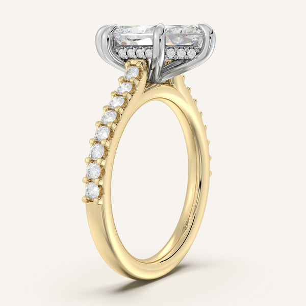 Dutch Marquise Pave Cathedral Hidden Halo Engagement Ring | 18k Two Tone