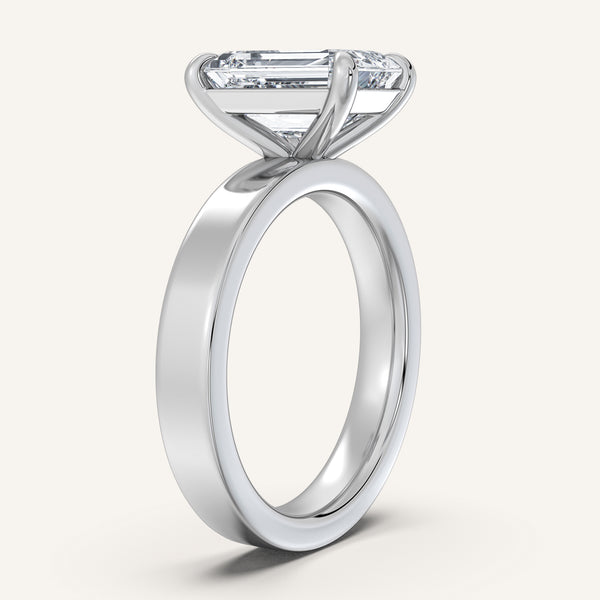 Emerald Cut Wide Flat Band Engagement Ring | 14k White Gold