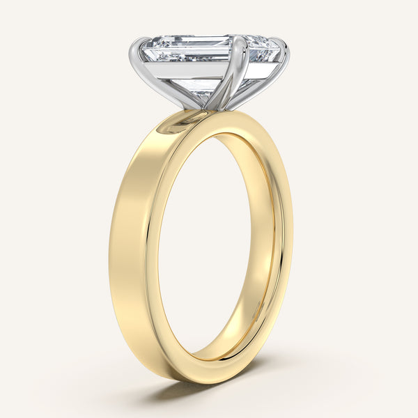 Emerald Cut Wide Flat Band Engagement Ring | 18k Two Tone