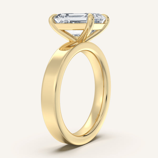 Emerald Cut Wide Flat Band Engagement Ring | 18k Yellow Gold
