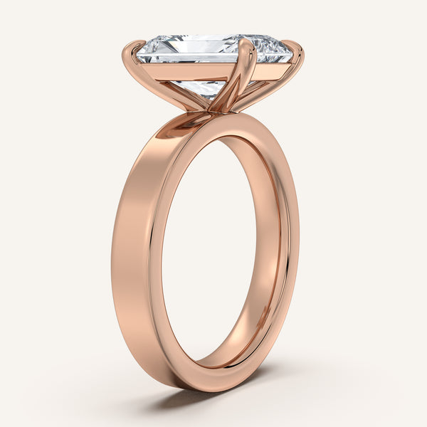 Radiant Cut Wide Flat Band Engagement Ring | 14k Rose Gold