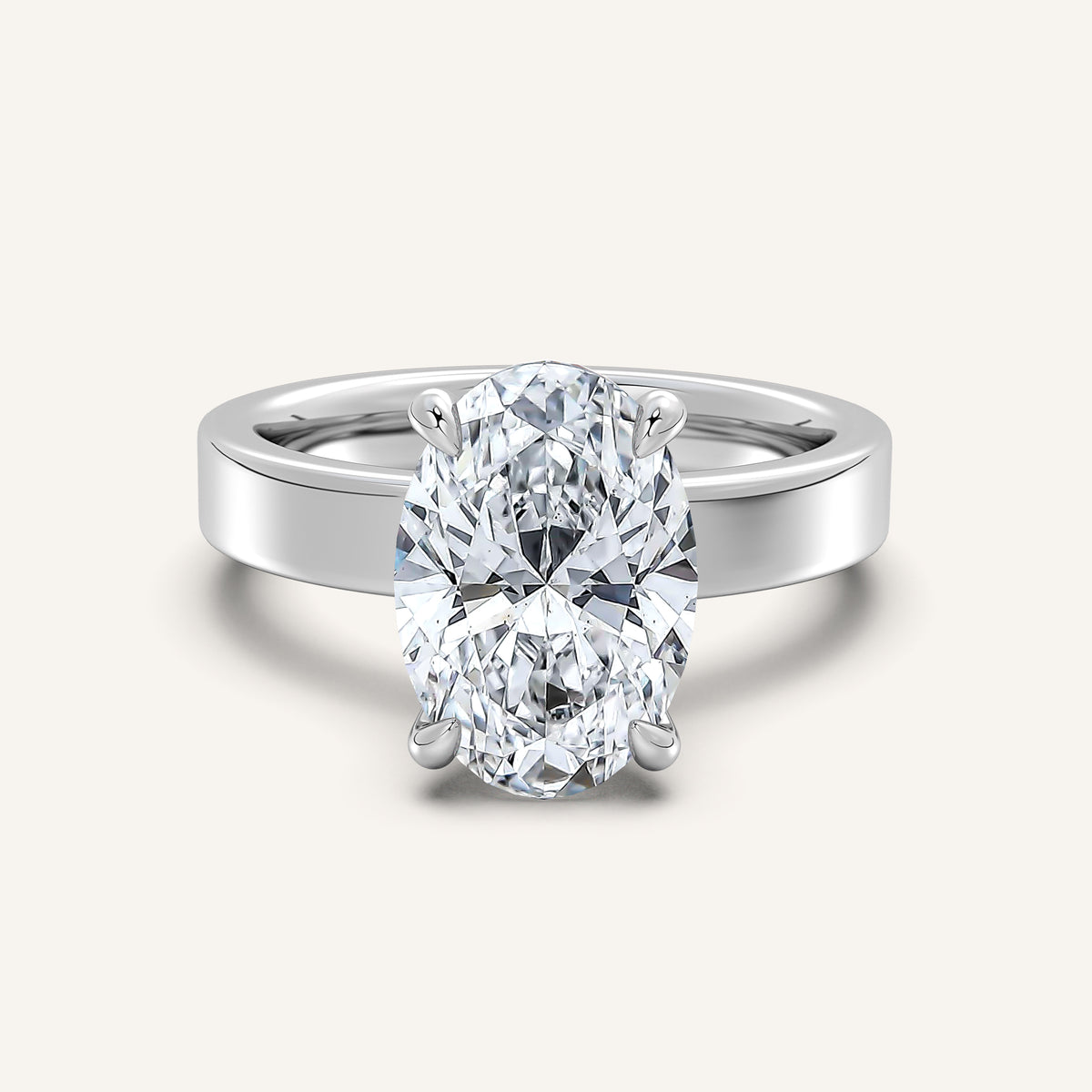 Image for Oval Wide Flat Band Engagement Ring | 14k White Gold