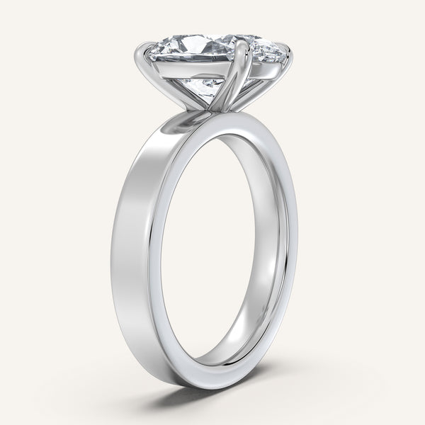 Oval Wide Flat Band Engagement Ring | 14k White Gold