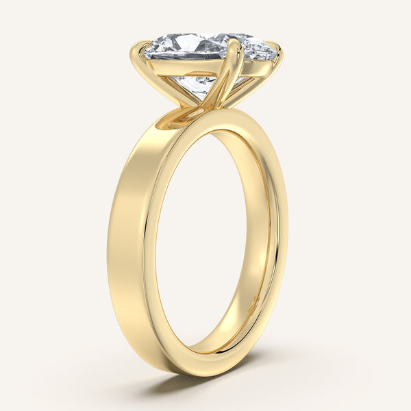 Oval Wide Flat Band Engagement Ring | 18k Yellow Gold