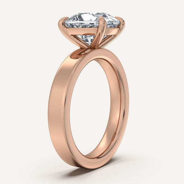 Cushion Cut Wide Flat Band Engagement Ring | 18k Rose Gold