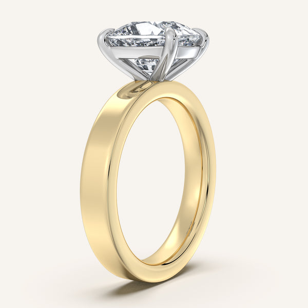 Cushion Cut Wide Flat Band Engagement Ring | 18k Two Tone