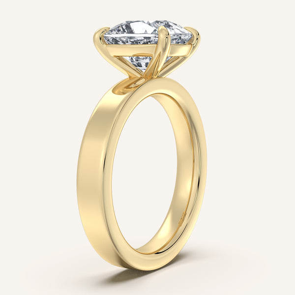 Cushion Cut Wide Flat Band Engagement Ring | 18k Yellow Gold